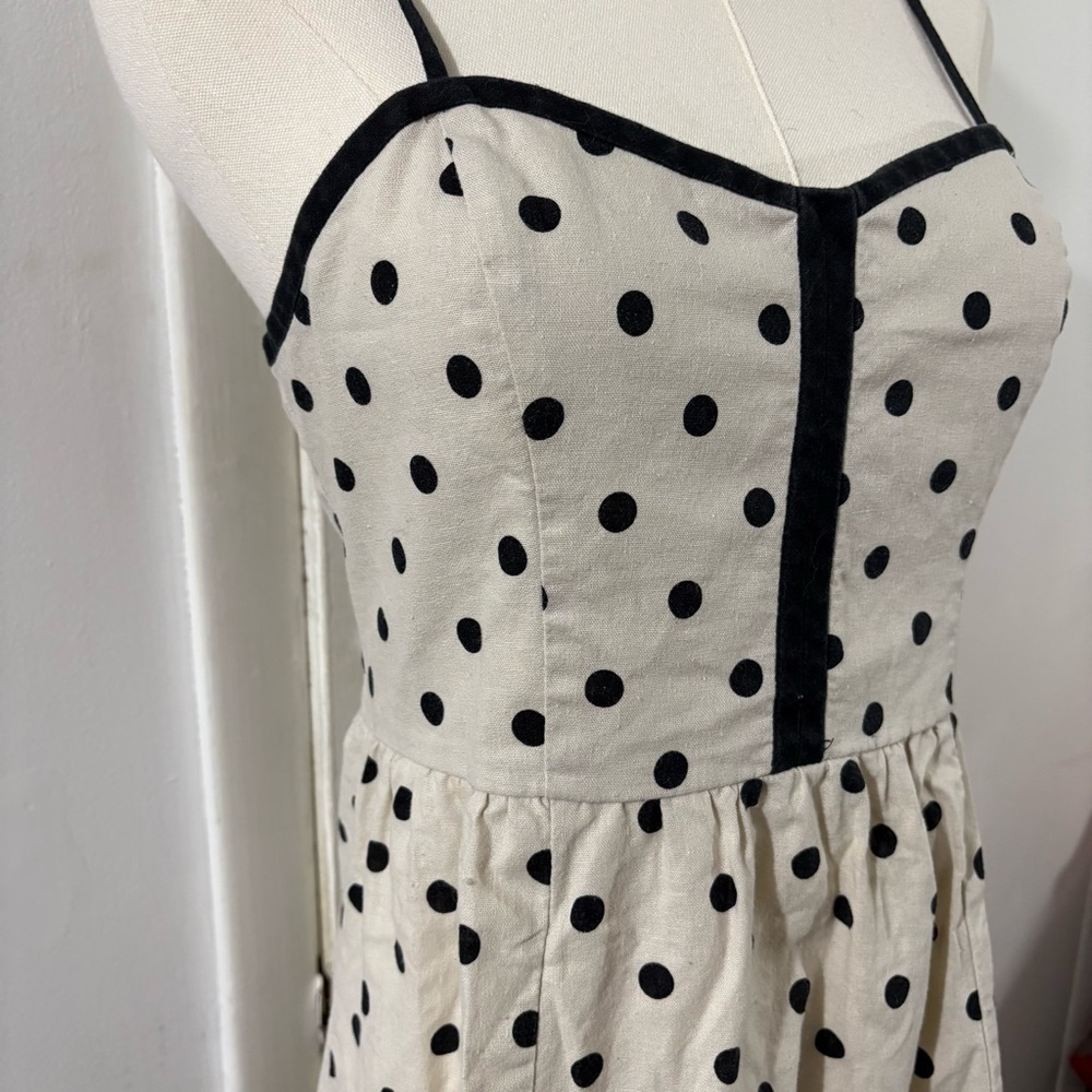 Urban Outfitters COPE Linen Blend Ivory Black Polka Dot Sleeveless Dress Sz M - Picture 11 of 11